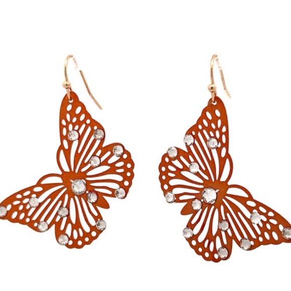 NWT! Rhinestone Metal Lightweight Butterfly Fish Hook Earrings - Picture 3 of 6